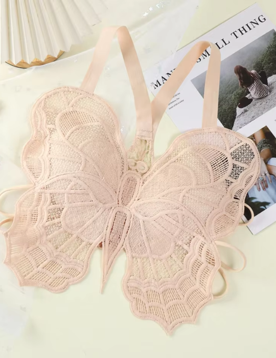 Butterfly Embroidered Lace Bralette – Elegant Hollow Out Backless Crop Top-556